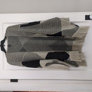 Oversized Black & Cream Sacred Threads Fringed Cardigan (size S/M)